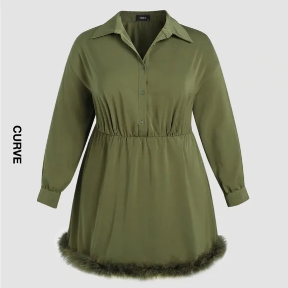 NWT Cider FAUX FEATHER TRIM COLLAR SHORT DRESS - Picture 2 of 9